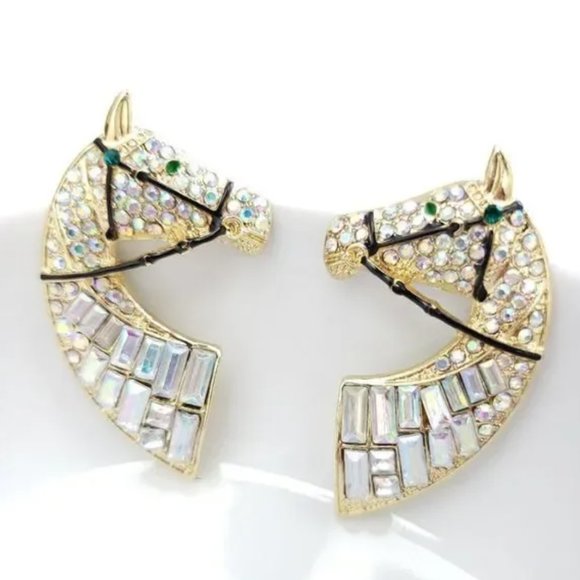 Free People Glass Stones Diamond Horse Earrings